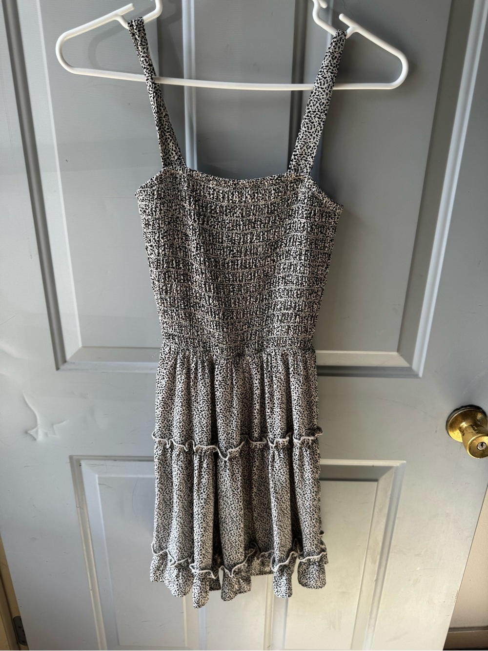 Jessica Simpson Black and White Smocked Tiered Mini Dress